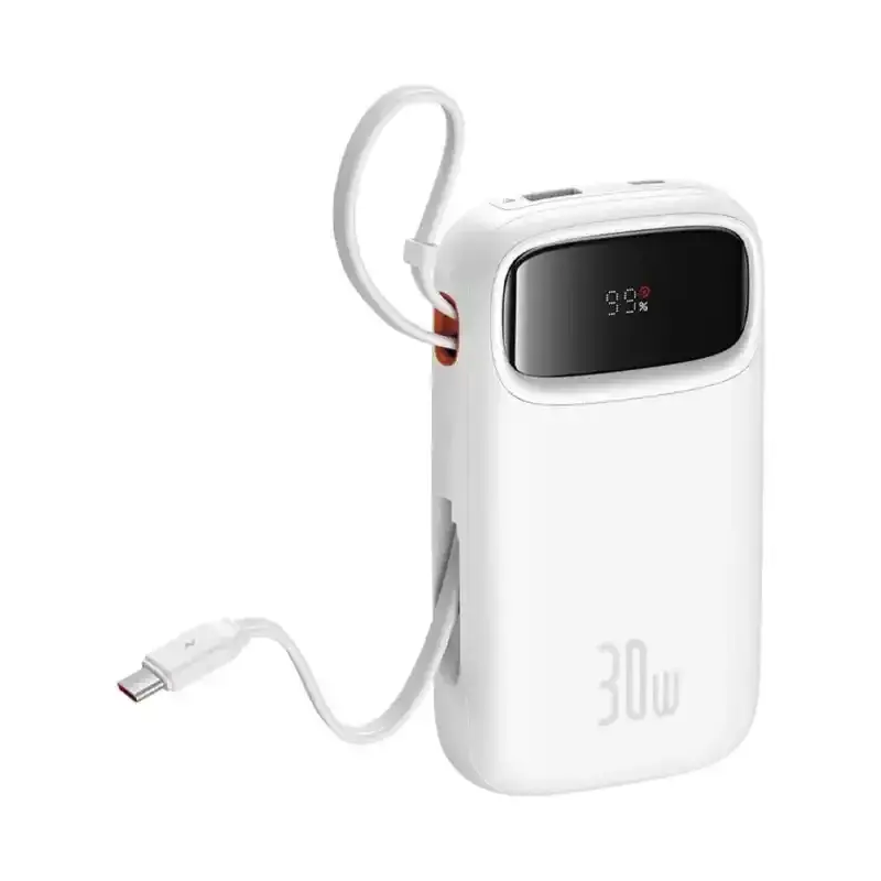 پاوربانک باسئوس مدل Qpow2 DualCable-30w با ظرفیت 20000 میلی‌آمپر ساعت